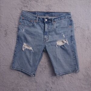 Levis 405 Jean Shorts Mens 31 Light Wash Denim Jorts Destroyed Distressed Blue